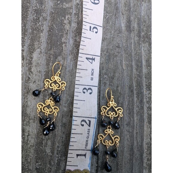 Vintage Gold Vermeil Black Chandelier Earrings, Romantic Gift - Picture 9 of 9